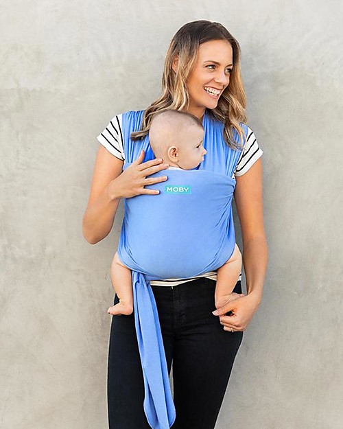 Moby Wrap Fascia Portabebè Evolution - Morbidissima e Facile da indossare - Fiordaliso Fasce Portabebé
